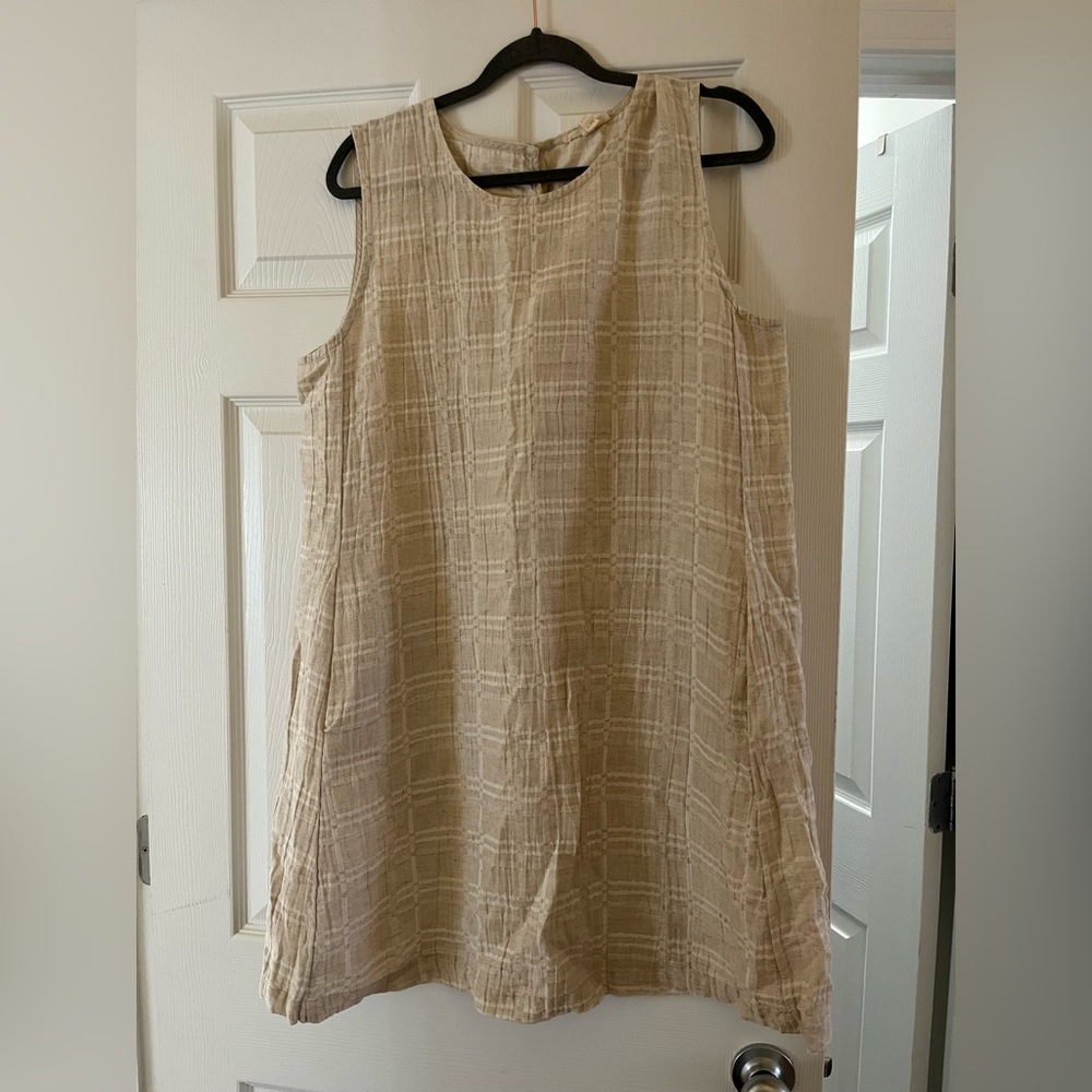 Eileen Fisher Beige Checkered Mini Dress